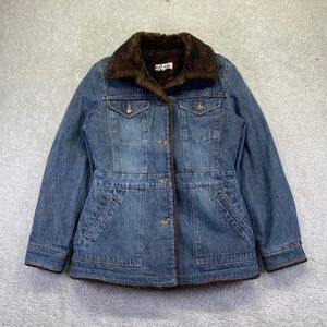 Vintage Marvin Richards Womens Denim Jacket Small Faux Fur Lined Penny Lane Coat